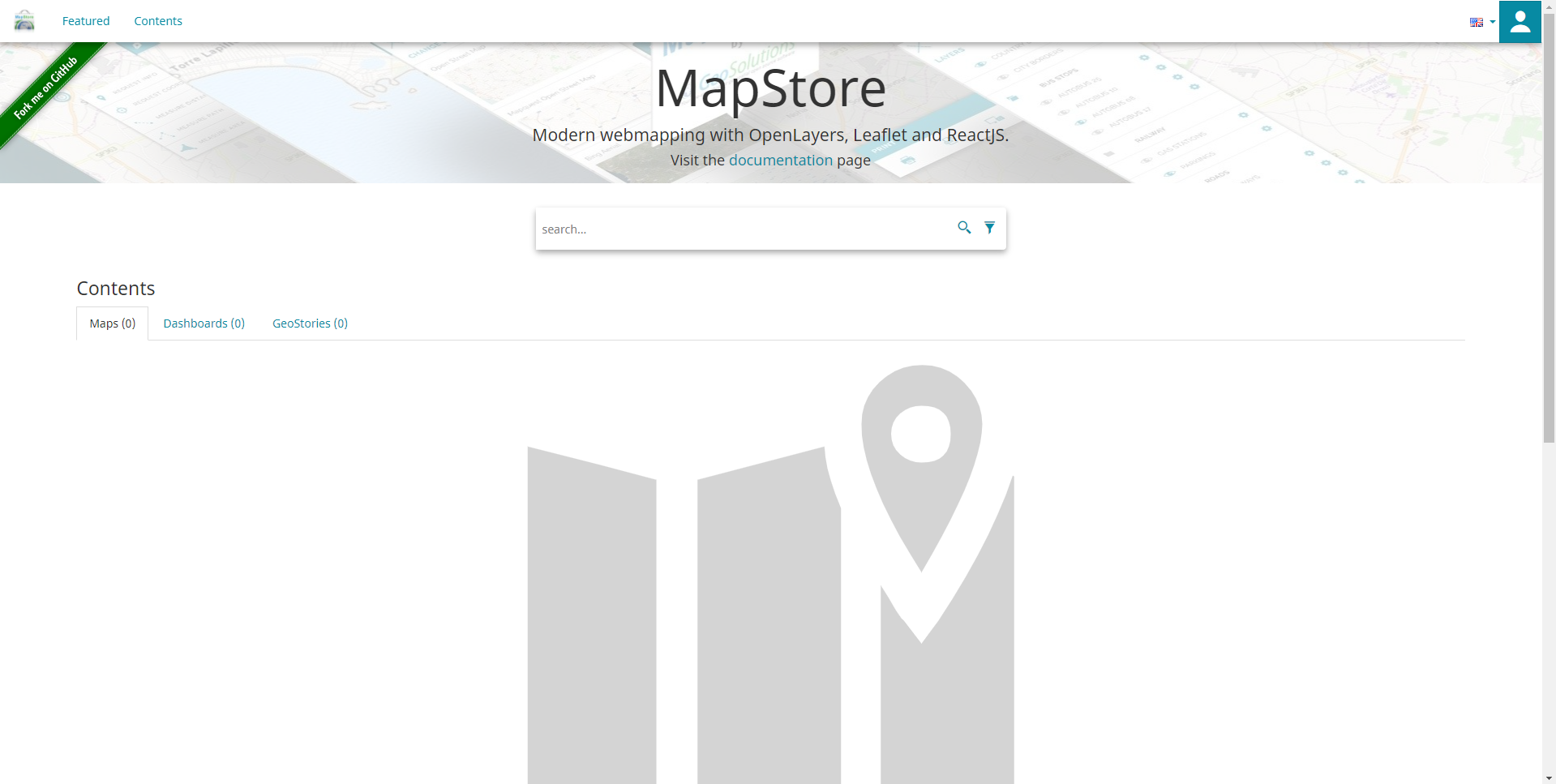 Default homepage of the MapStore project
